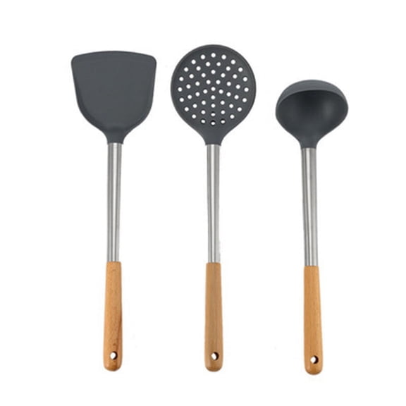 Silicone Heat-Resistant Design Kitchen Set Cooking Utensils Set Spatula Shovel Soup Spoon with Wooden Handle