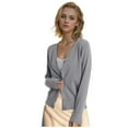 thumbnail image 3 of Wool Cardigan Sweaters for Women Button Front Long Sleeve V Neck Sweater Lightweight Skin-Friendly Kintted Cropped Cardigans, Grey Size XL, 3 of 5