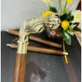 thumbnail image 3 of Handmade Horse Head Walking Cane – Solid Brass Handle & Brown Hardwood Shaft – 36" Decorative Wooden Walking Stick – 630g, 3 of 7