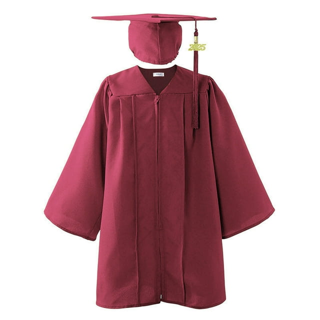 YUNAFFT Kids Graduation Gown Set Shiny Surface Academic Dress Cap Included 100% Polyester Long Sleeve Solid Color 4-14Y Boys Girls