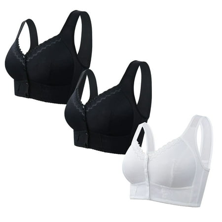Black of Friday Deals!Clearance Staron 3PC Women s Bras  Bras for Women Front Closure No Underwire Bras Stretch Comfortable Bras Wireless Large Size Bra Comfort Bras