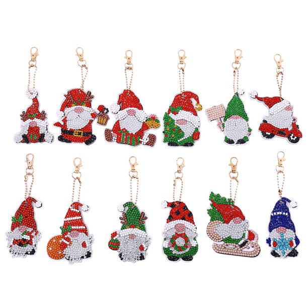 Llavero con pintura de diamantes de 12 Uds., llavero de diamantes DIY de doble cara, cristal de Papá Noel hecho a mano, bolso de mujer con diamantes de imitación, regalo de decoración Hugtrwg Para estrenar