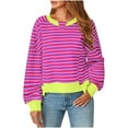 thumbnail image 2 of Antinious Womens Sweatshirt Crewneck Long Sleeve Crewneck Color Striped Casual Workout Tops,Winter Sweatshirt for Women,Going Out Tops for Women,Hot Pink,M, 2 of 5