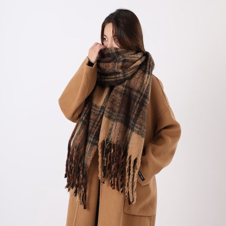 Women's Fashion Striped Solid Mohair Scarf Tassel Winter Warm