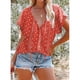thumbnail image 2 of Blusa estampada con botones para mujer, manga corta, cuello en V, blusa informal con estampado elegante para el trabajo, fiesta diaria, 2 of 6