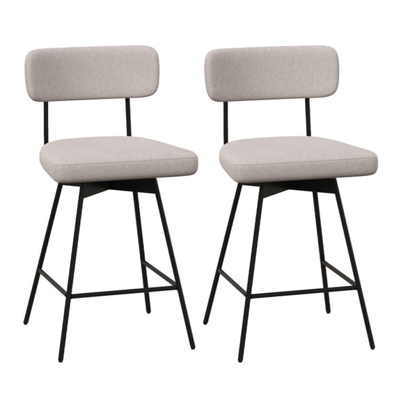 Furnibear 25 Inch Modern Upholstered Bar Stools Set of 2 with Back and Footrest for Kitchen Island Breakfast Bar and Counter Height Dining Seating, Beige