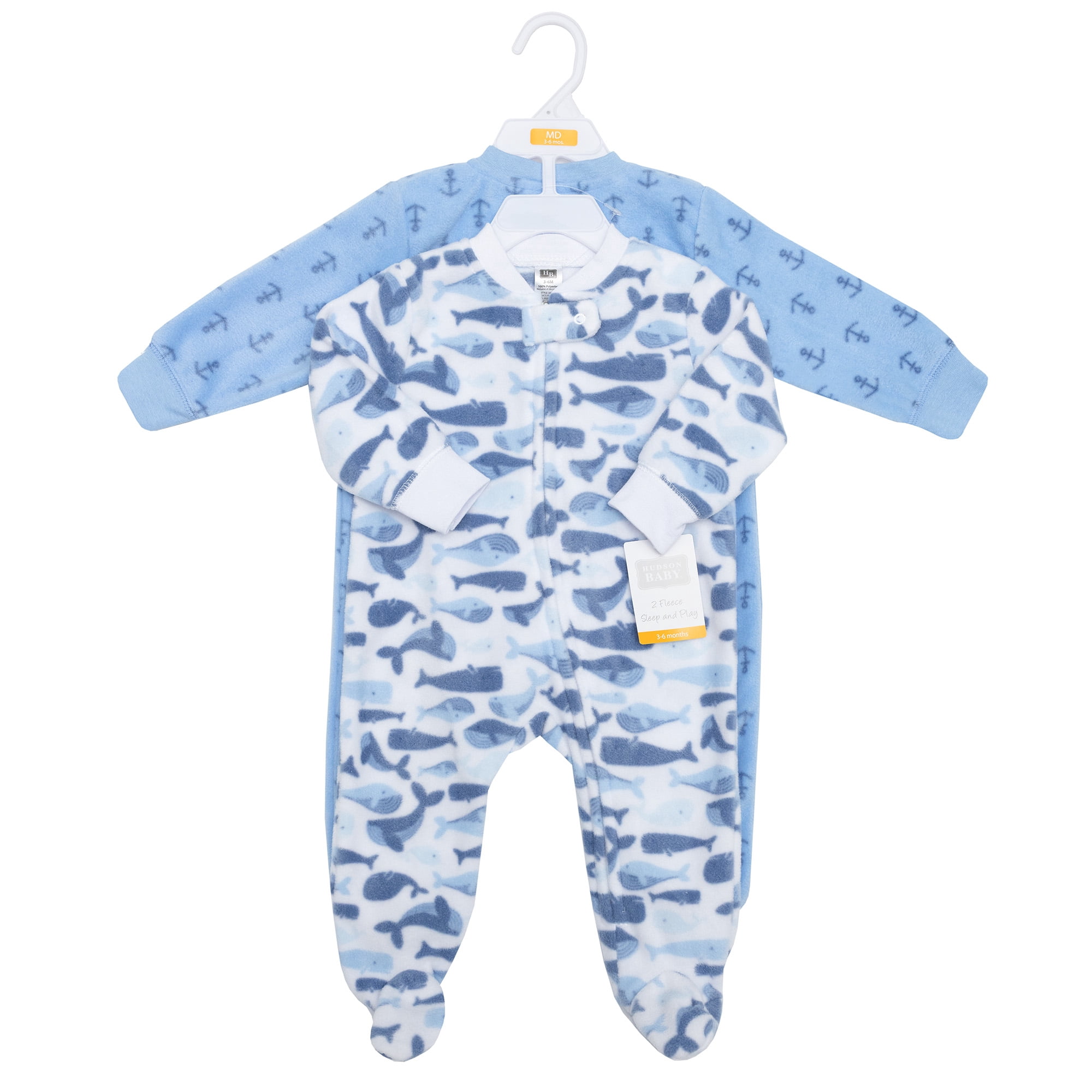 Hudson Baby Infant Boys Fleece Sleep and Play, Cute Whales, 0-3 Months