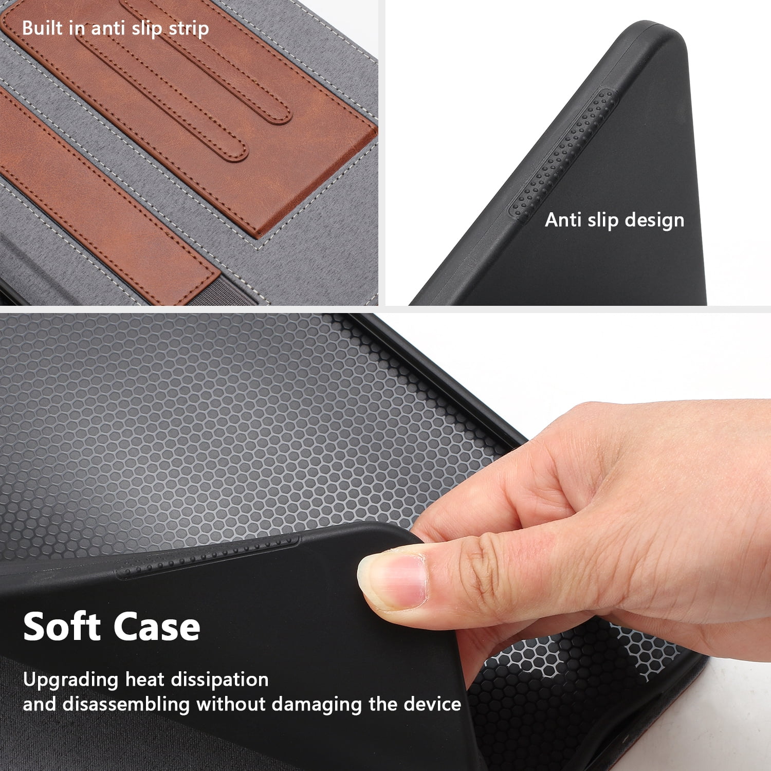 Case for Universal 9.5-10.5 Inch, Premium PU Leather Elastic Hand Strap Card Holder Foldable Muti-Angle Stand Folio Cover for iPad / Samsung / Amazon Kindle / Lenovo / Onn, Brown