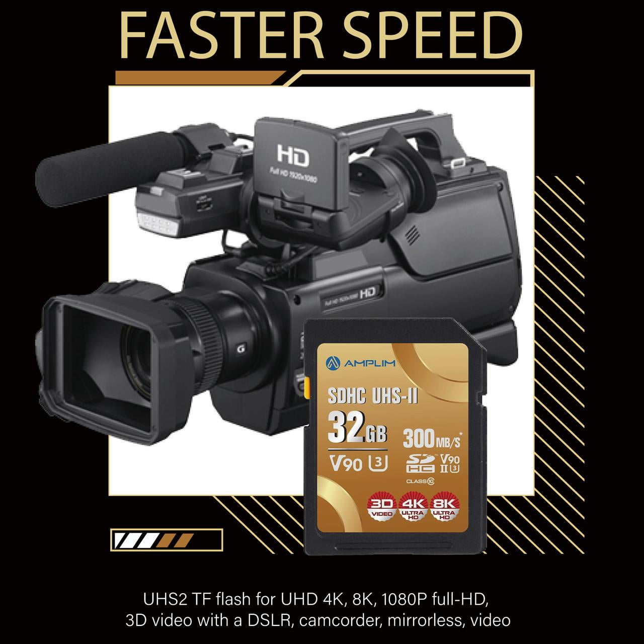 Amplim Extreme High Speed 32GB UHS-II V90 SDXC SD Card for 4K 8K UHD Video Camera Camcorder