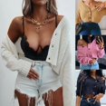 thumbnail image 5 of Women V Neck Short Knitted Sweaters Cardigan Open Stitch Long Sleeve Tops, 5 of 5