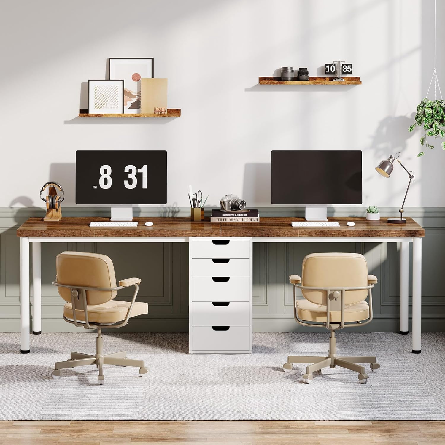 Tribesigns Two Person Computer Desk with 5 Drawers, 78.7 Inches Extra Long Double Office Desk, Modern Simple Workstation Double Desk Study Writing Table for Home Office