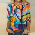 thumbnail image 2 of Women's Round Neck Blouse Dressy Casual Tops Tie Dye Ombre 3/4 Sleeve Loose Fit Flowy Tunic Tops Spring Elegant Shirts Vintage Fashion 2024 Summer Clothes for Teen Girls Multicolor T Shirts M, 2 of 5
