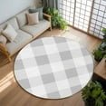 thumbnail image 3 of Grey White Buffalo Check 7ft Round Rug, Farmhouse Plaid Modern Geometric Non-Skid Rubber Backing Large Area Rugs - Living Room Bedroom Home Office, Indoor Floor Mat Carpets Washable Rug, 3 of 9