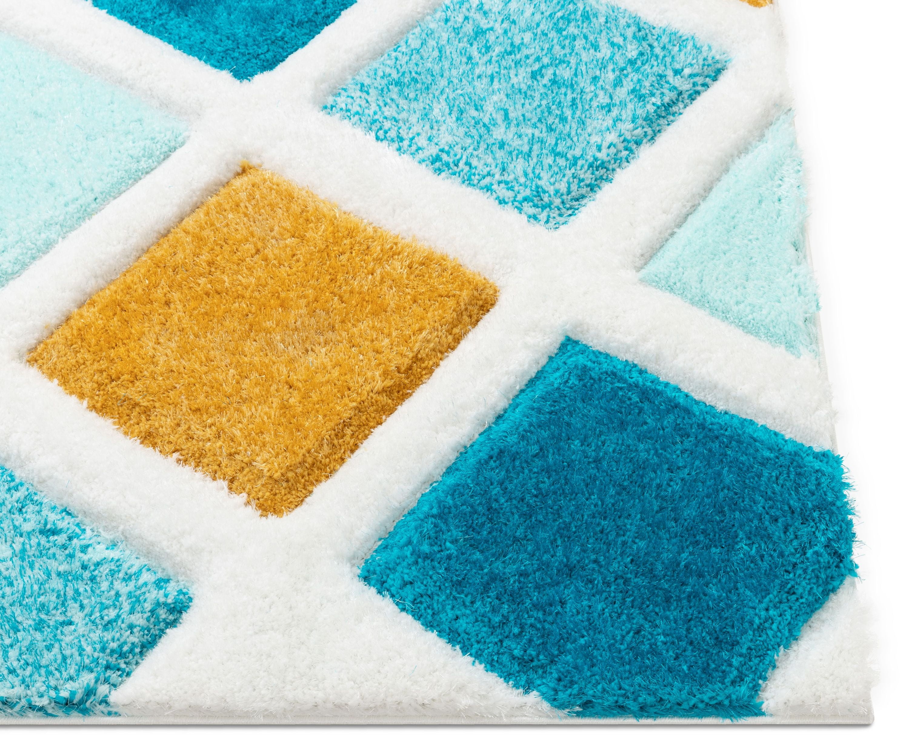 Well Woven San Francisco Posh Blue Modern Geometric 3D Textured Shag 2'7" x 9'10" Runner Area Rug