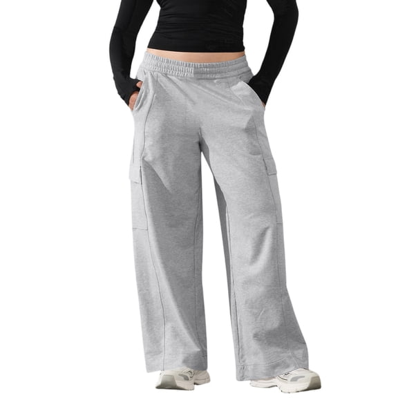 Enjoytime Womens Cargo Pants Solid Color Elastic Waist Baggy Sweatpants Casual Lounge Workout Trousers with Pockets 2025 Gray XL