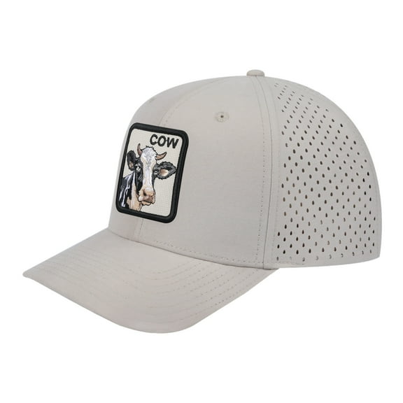 Unisex Embroidered The Cow, 6-Panel Microfiber Laser hole Trucker Hat, Beige/Beige, Adjustable Fit