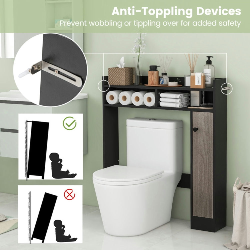 Finihen Toilet Storage Cabinet, Bathroom Cabinet Organizer, Bathroom Over the Toilet Floor Storage Organizer with Adjustable Shelves, for Bathroom, Black
