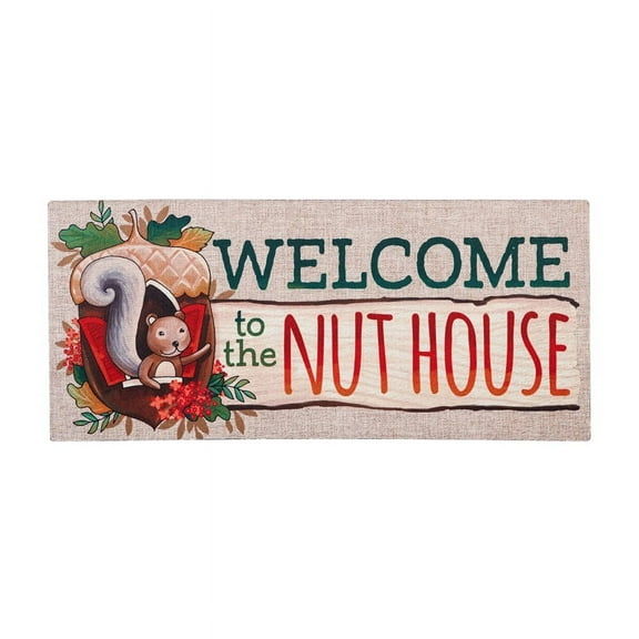 Evergreen Welcome to the Nut House Sassafras Indoor Outdoor Switch Doormat 1'10"x10" Beige