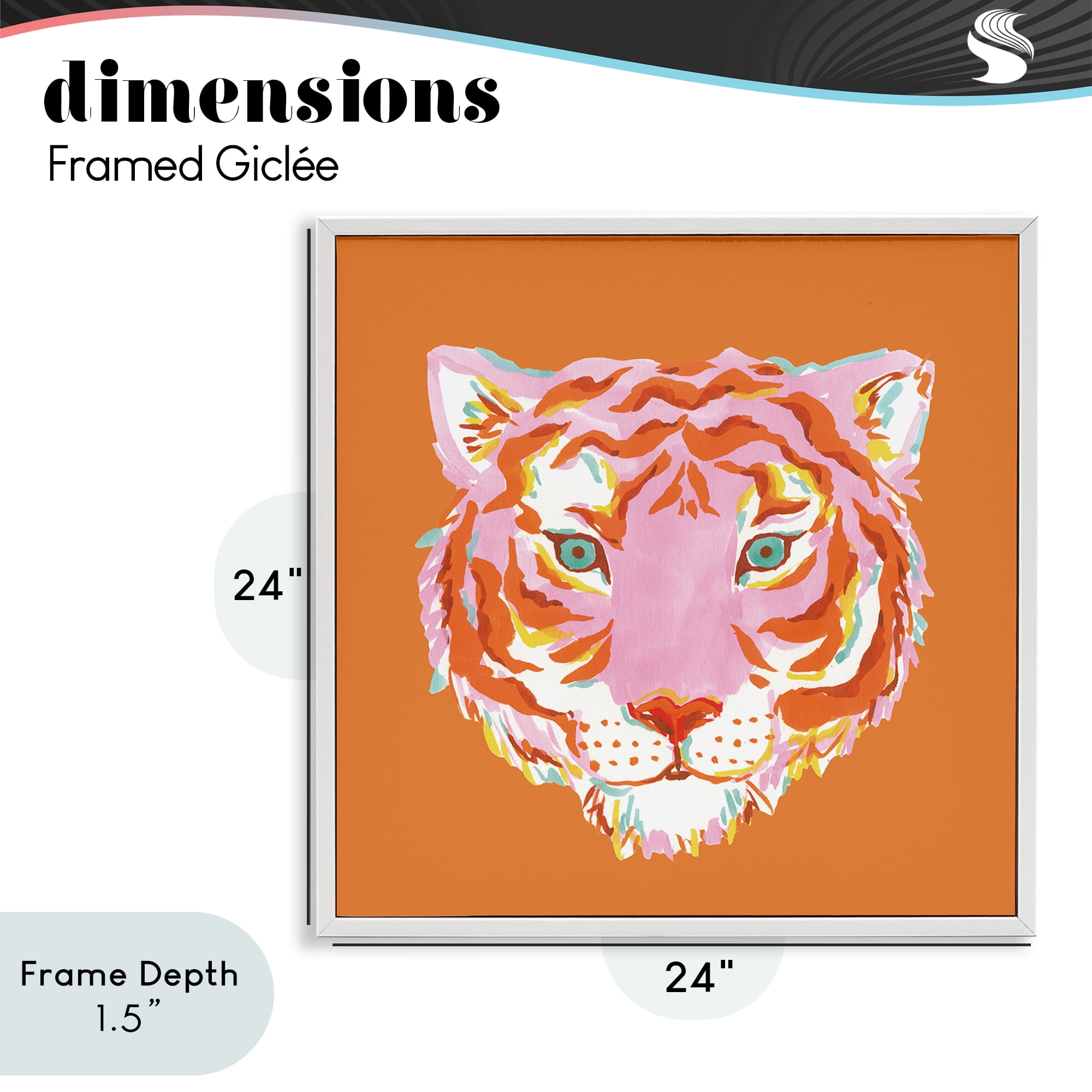 Stupell Industries Fun Bold Orange Tiger White Framed Giclee Art, design by Karolina Sato