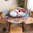 thumbnail image 5 of Active Baseball Elastic Fitted Round Table Cover Watercolor Sport Style Waterproof Outdoor Tablecloth for Holiday Party, Picnic, Patio & Dining Fits Tables Up to 45"-54", 5 of 8