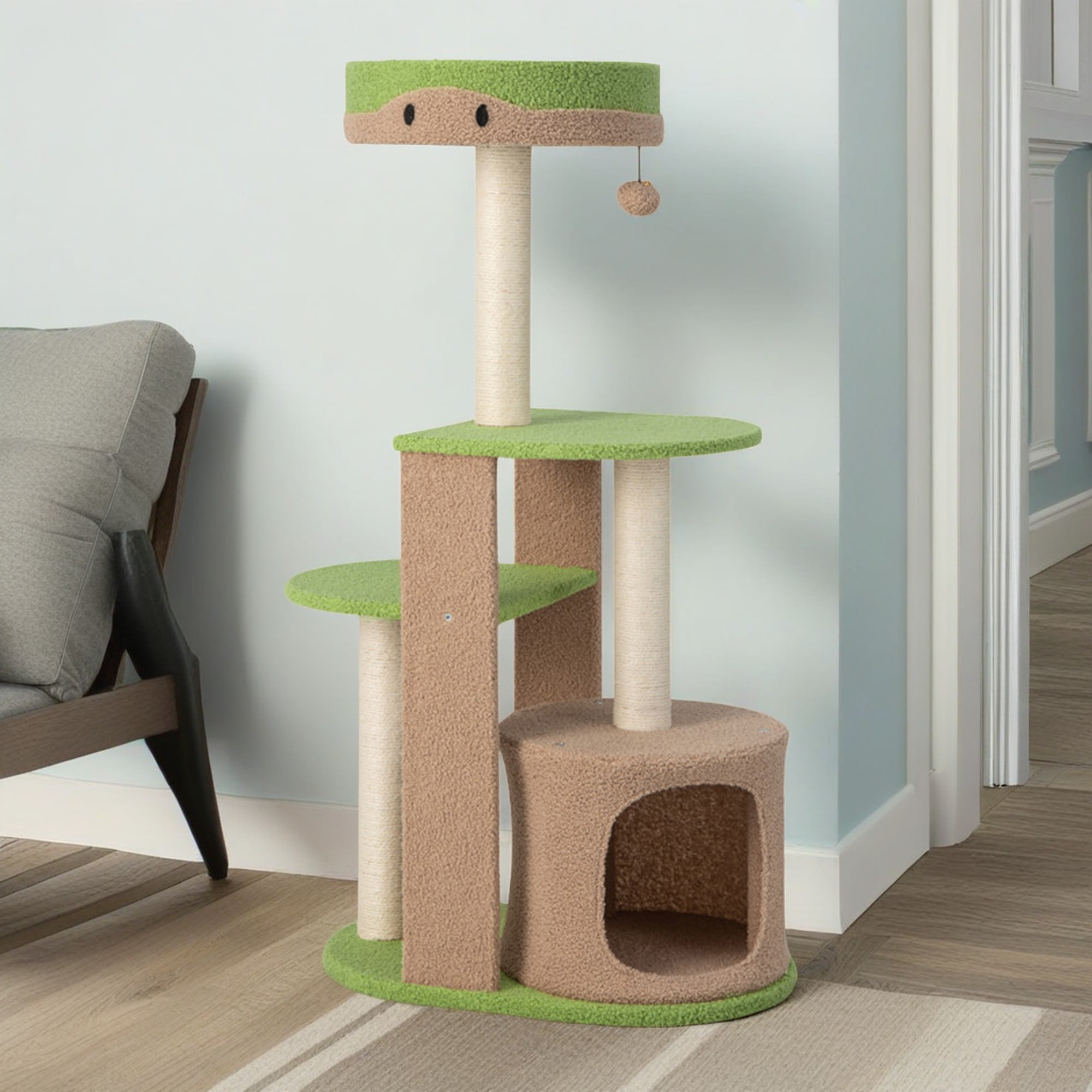 resenkos 56" Cat Tree for Indoor Cats, Plush Cat Tower with Cat Condo and Fully Wrapped Sisal Cat Scratching Post for Kittens, Green