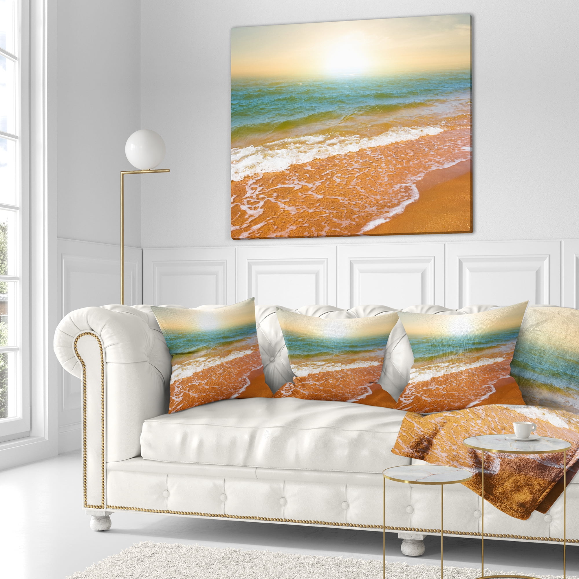 Designart Clear Waters in Early Morning Beach - Seashore Throw Pillow - 16x16