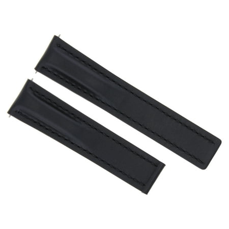 24MM LEATHER BAND SMOOTH STRAP FOR BREITLING 24/20 DEPLOYMENT CLASP BUCKLE BLACK