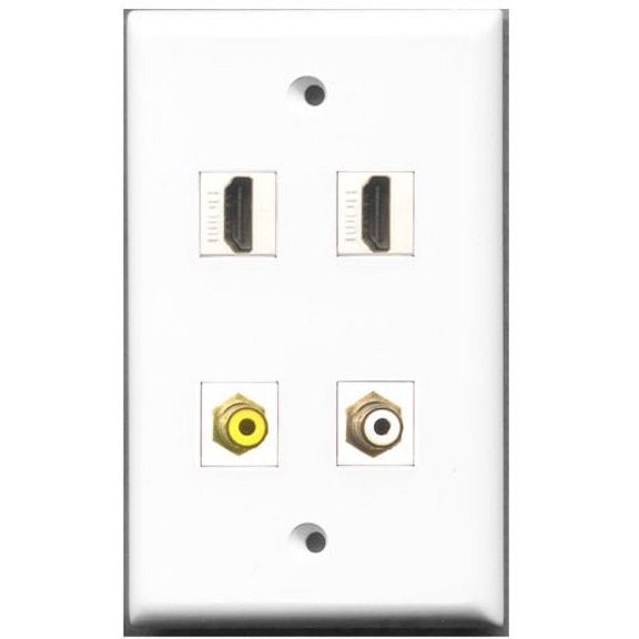 RiteAV - 2 Port HDMI 1 Port RCA White 1 Port RCA Yellow Wall Plate
