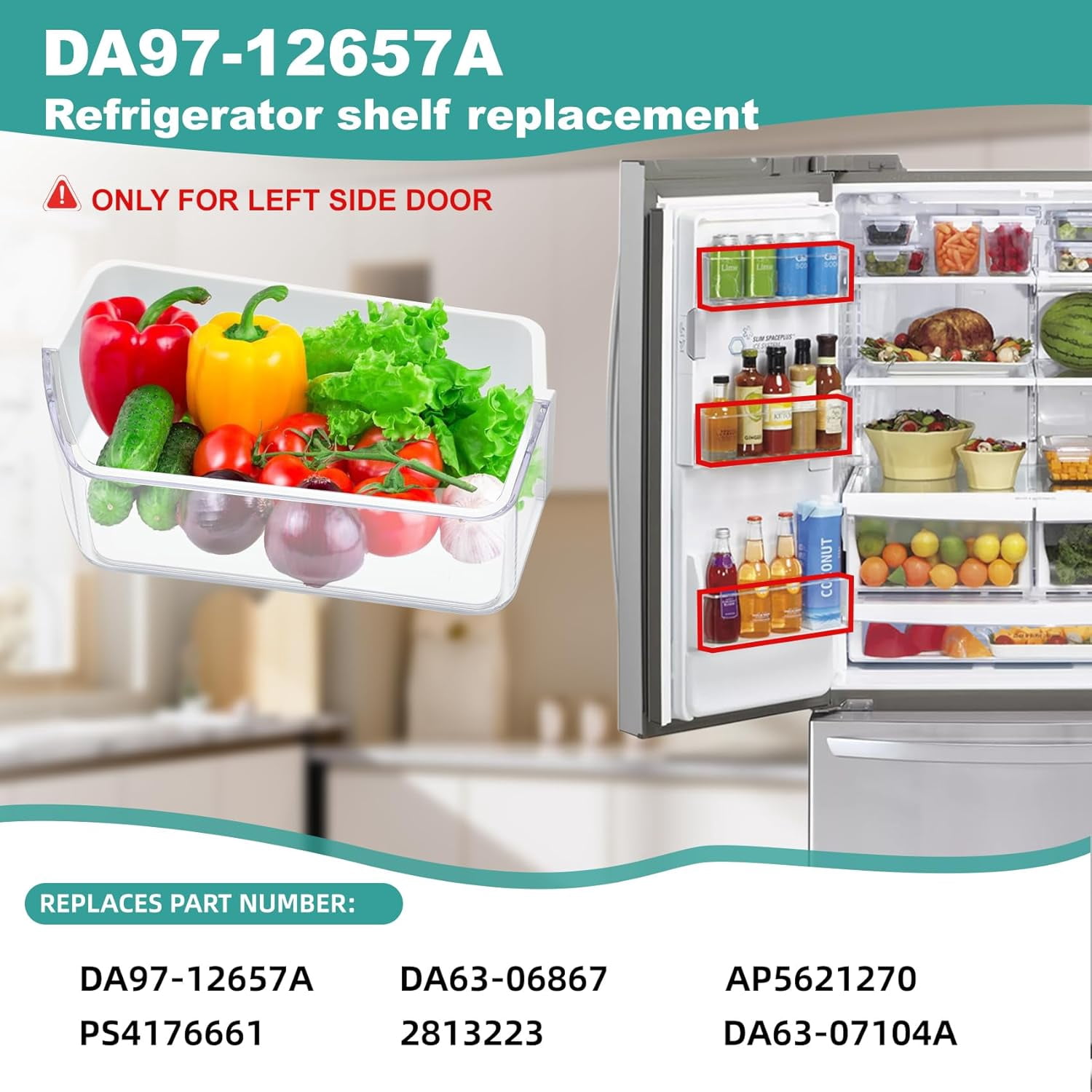 DA97-12657A Refrigerator Door Shelf Replacement Compatible with Samsung RF260BEAESG, RF261BEAESP, RF262BEAESR, NO. PS4176661,DA63-06867, AP5621270 (Left)