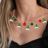 Collar navideño bonito de Papá Noel con árbol de Navidad. Joyería navideña para mujer. Regalo de Navidad de moda.