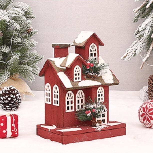 Casa Navidad Luces LED Edificios Paisaje Regalo Escena de nieve Figuras Ornamento para Festival de Navidad Invierno Hogar Interior Estilo B 22x14x30cm Colco Casa de pueblo