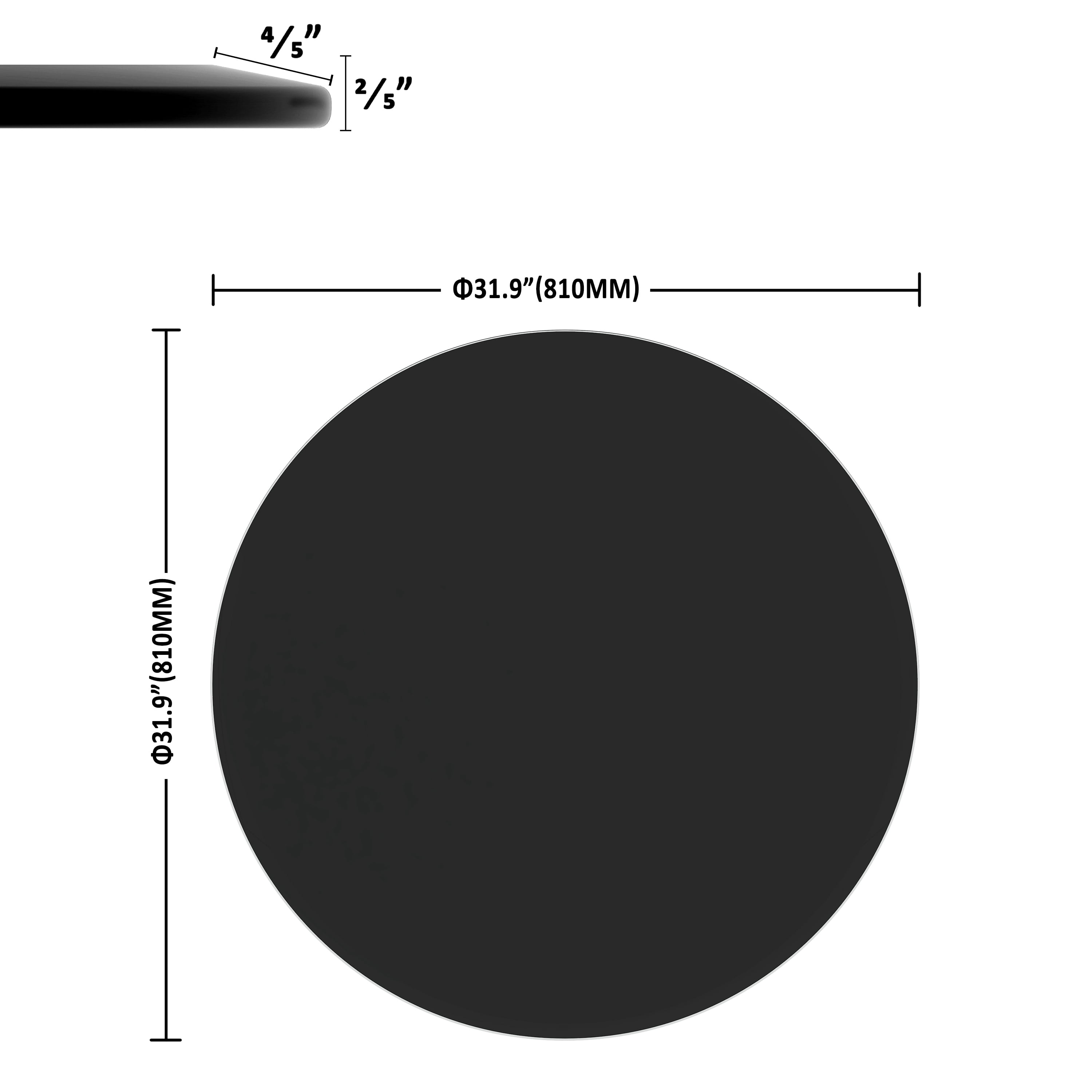 MAYEERTY 32" Round Tempered Glass Table Top, 2/5 Thick Beveled Polished Edge, Black
