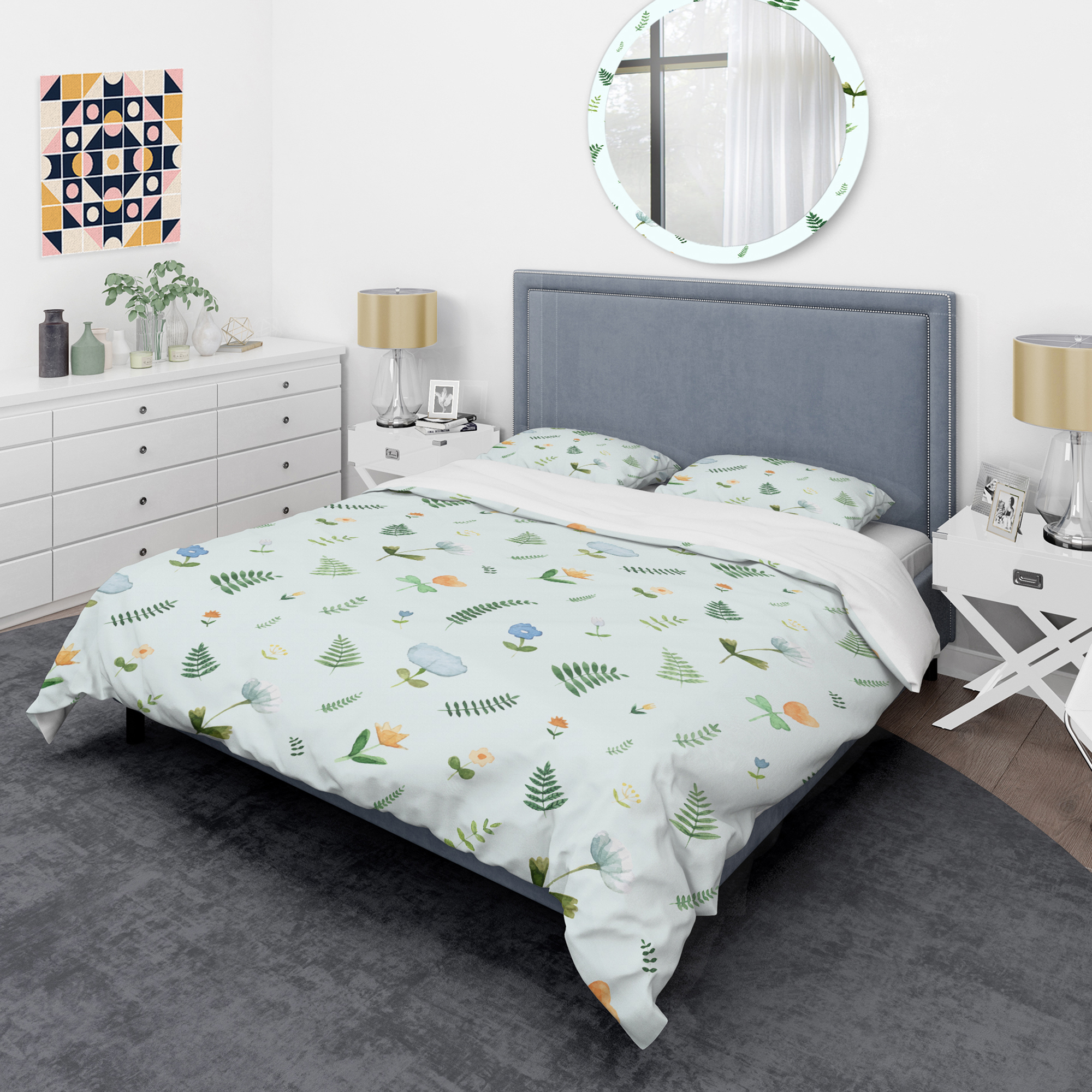 Designart 'Retro Floral Pattern IX' Mid-Century Modern Duvet Cover Set