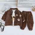 thumbnail image 3 of GYRATEDREAM Infant Toddler Boys Spring Fall 3Pcs Set Baby Long Sleeve Bear Print Tshirt Pullover Top + Denim Jacket Coat + Long Jean with Pockets Outfits Kids Fashion Clothes for 5 Months-5 Years, 3 of 6