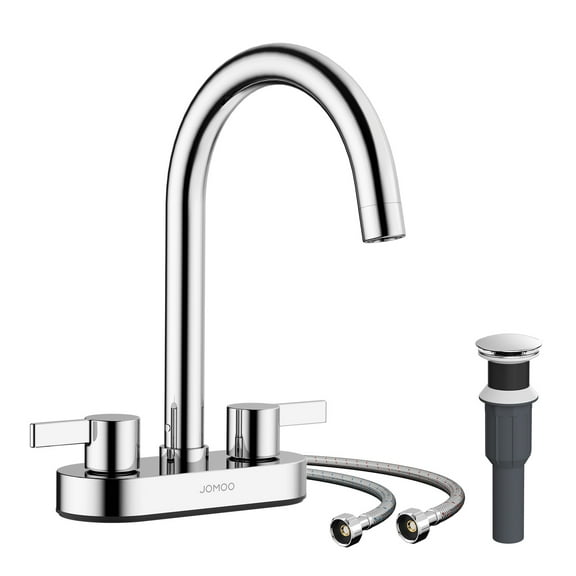 JOMOO 2 Handle Bathroom Sink Faucet Lead-Free with Pop-up Drain Stopper and Supply Hoses, Fits Vanity, Bar Sink, RV