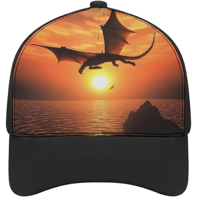 Sea Sunset Flying Dragon Baseball Cap Classic Golf Cap Soft Dad Hat Multicolor Adjustable Low Profile Hat Unisex