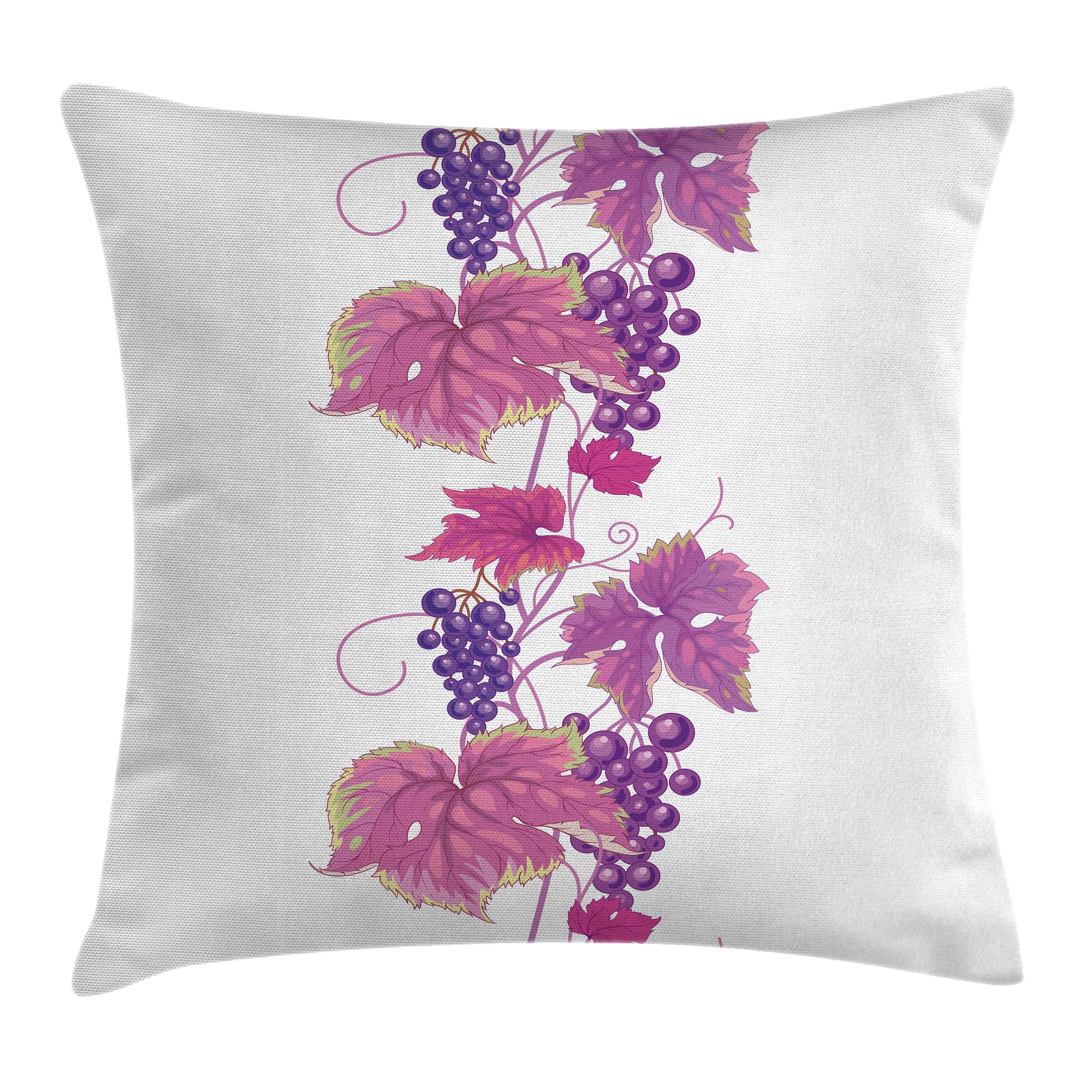 Grapes Home Decor Throw Pillow Cushion Cover, Vibrant Twiggy Branch with Berries Leaves Plants
