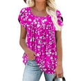 thumbnail image 5 of Womens Flowy Tunic Tops Petal Short Sleeve Floral Print Tees Pleated Dressy Casual Tshirts Summer Clothes (M, Hot Pink), 5 of 5