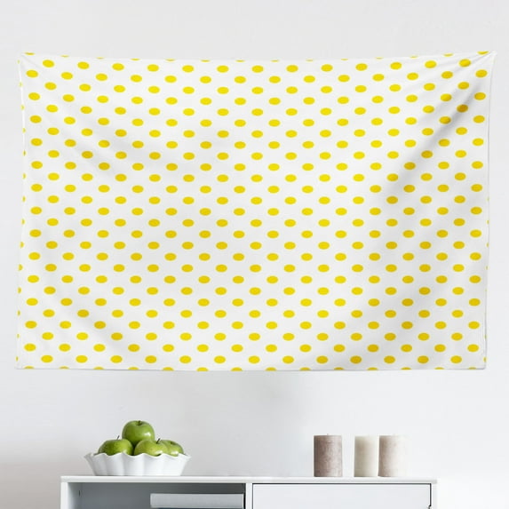 Yellow Tapestry, Sun Solar Hand Drawn Style Pattern with Little Spiral Spots Like Hot Summer Day Inspired, Fabric Wall Hanging Decor for Bedroom Living Room Dorm, 2 Sizes, Yellow, by Ambesonne