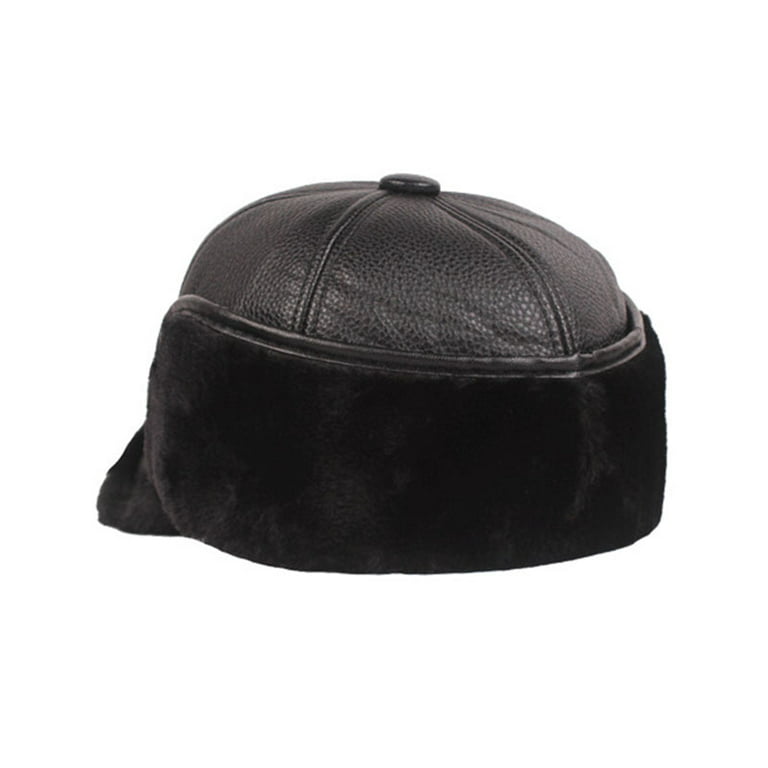DSLL Winter Leather Baseball Cap Earflap Fitted Hats Men Soft