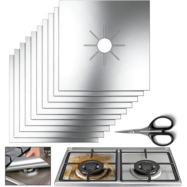 10 Pcs Cubiertas Protectoras para Estufa de Gas, Fundas para Quemadores Antiderrames, Cubiertas para Estufa, Ajustables y Resistentes, Fácil Limpieza, Reutilizables