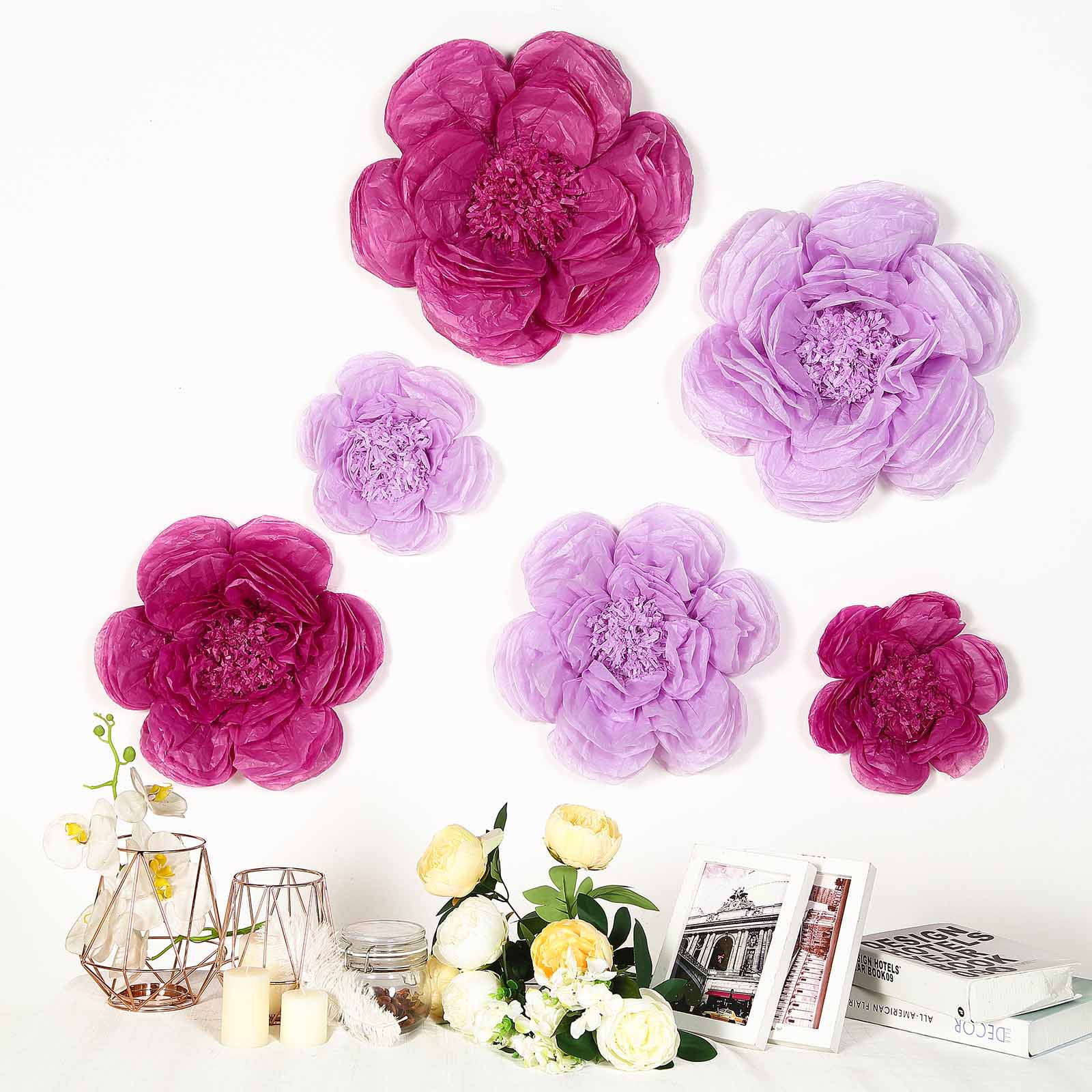 Rose Tissue Paper Flowers Thickened Crepe Paper Flower Decorations for Wall, Flowers for Parties, Backdrops and Classroom Walls, 10, 6 Pieces
