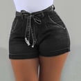 thumbnail image 3 of Pantalones cortos de mezclilla para mujer Pantalones cortos ajustados Pantalones calientes de cintura alta Elástico lavado, Negro, S Eigraketly AP1049-07B, 3 of 7