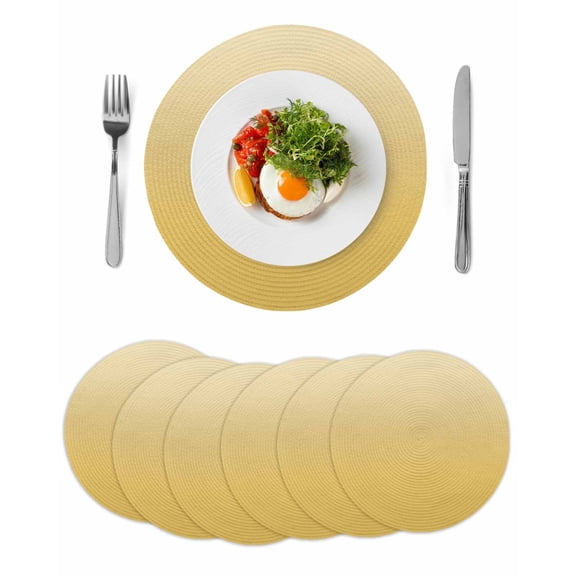 Orange Yellow Ombre Round 13 Inch Placemats Set of 6, Modern Abstract Art Gradient Aesthetics HeatResistant Non Slip Place Mats for Dining Table, Wipeable Braided Kitchen Table Mats for Housewarming