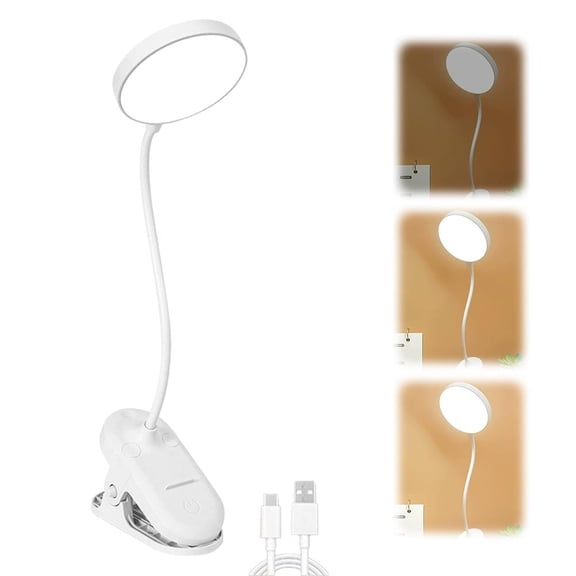 OADUKQ LED Desk Lamp with Clamp, Round Light Panel Rechargeable Clip-on, Students Studying in Dorm Rooms, White, 3.54 in