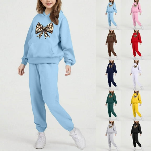 Piuwrlz Teen Sweatsuits Sets Girls Two Piece Jogger Set Pocket Round Neck Sweats and Sweatpants Blue Size 9 Years