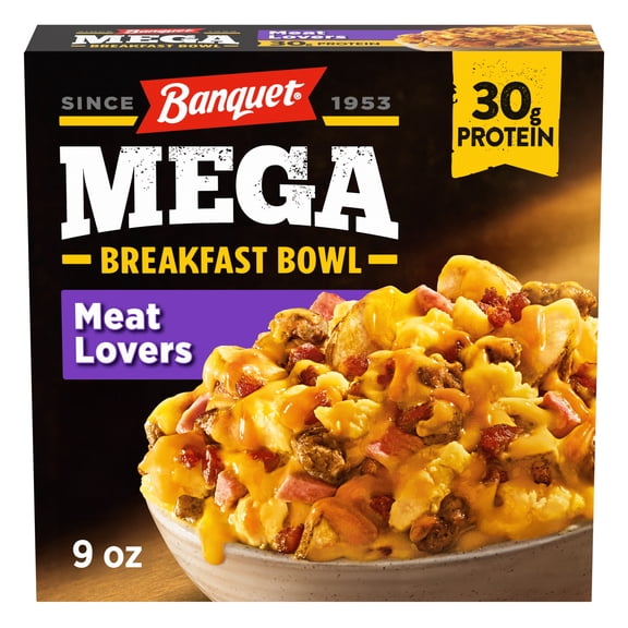 Banquet MEGA Breakfast Bowl Meat Lovers, 30g Protein,  Frozen Meal, 9 oz. Bowl