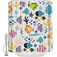 thumbnail image 3 of Polyester Fabric Coastal Shower Curtain, Colorful Cartoon Fish Coral Rustic, Waterproof Bathtub Curtain Bathroom Decor Set with Hooks 48 x 72 Inches,, 3 of 6