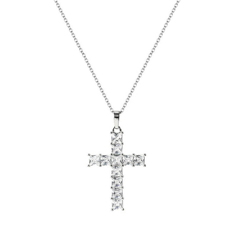 SINLEERY Silver Color Rhinestone Cross Stainless steel Pendant Necklace  Chain For Women And Girl Choker Free Shipping