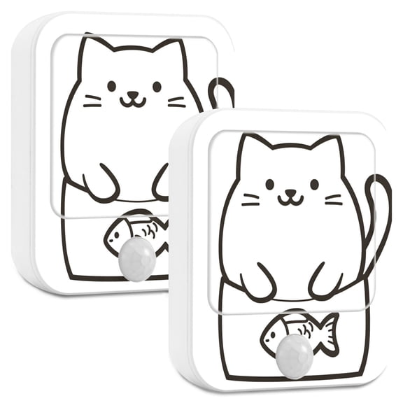 Yayeee LED Night Lights with Motion Detectors Auto Dusk to Dawn Light Sensors, 2 Pack, White Chubby Cat